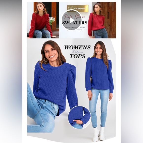 Women's Lapis Blue Puff Sleeve Sweatshirt - Picture 7 of 8